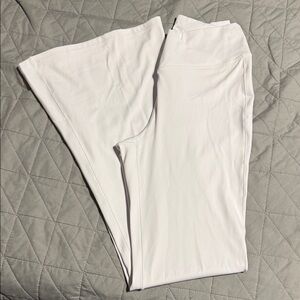 Flared Wide Leg Women’s White High Wasted Yoga Leggings Pants with Cross Front